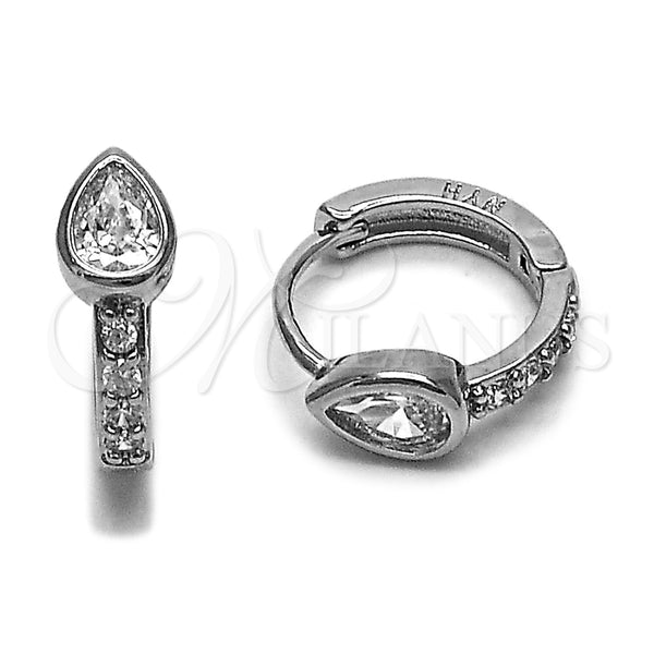 Rhodium Gold Filled Huggie Hoop, Teardrop Design, with White Cubic Zirconia, Polished, Rhodium Finish, 02.282.0159.15