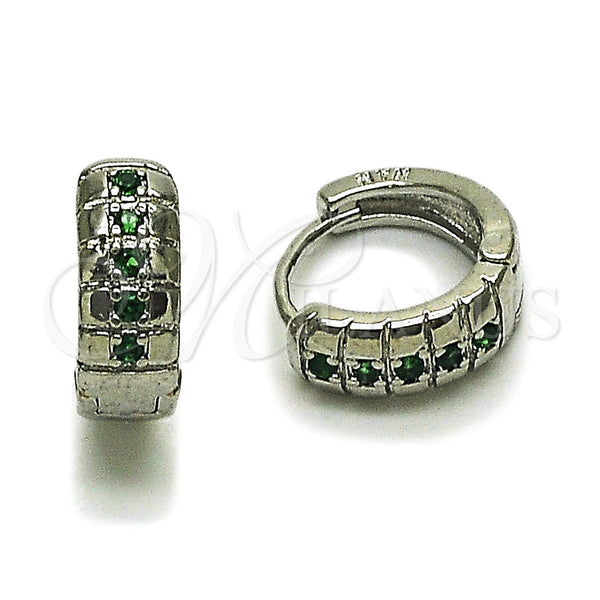 Rhodium Gold Filled Huggie Hoop, with Green Cubic Zirconia, Polished, Rhodium Finish, 02.282.0160.14
