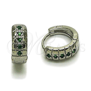 Rhodium Gold Filled Huggie Hoop, with Green Cubic Zirconia, Polished, Rhodium Finish, 02.282.0160.14