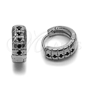 Rhodium Gold Filled Huggie Hoop, with Black Cubic Zirconia, Polished, Rhodium Finish, 02.282.0160.1.14