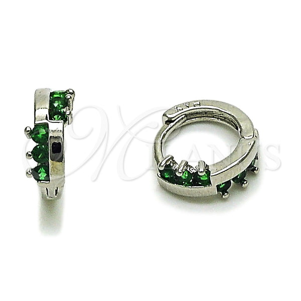 Rhodium Gold Filled Huggie Hoop, with Green Cubic Zirconia, Polished, Rhodium Finish, 02.282.0162.10