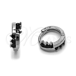 Rhodium Gold Filled Huggie Hoop, with Black Cubic Zirconia, Polished, Rhodium Finish, 02.282.0162.2.10