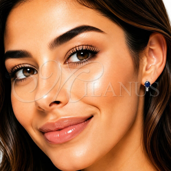 Rhodium Gold Filled Huggie Hoop, with Sapphire Blue Cubic Zirconia and White Micro Pave, Polished, Rhodium Finish, 02.282.0163.14