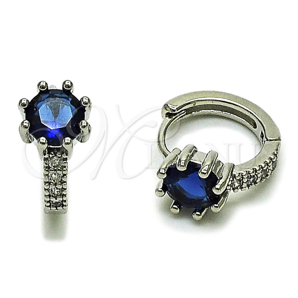 Rhodium Gold Filled Huggie Hoop, with Sapphire Blue Cubic Zirconia and White Micro Pave, Polished, Rhodium Finish, 02.282.0163.14