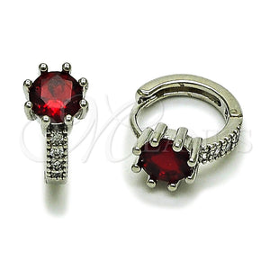 Rhodium Gold Filled Huggie Hoop, with Ruby Cubic Zirconia and White Micro Pave, Polished, Rhodium Finish, 02.282.0163.1.14