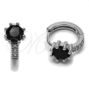 Rhodium Gold Filled Huggie Hoop, with Black Cubic Zirconia and White Micro Pave, Polished, Rhodium Finish, 02.282.0163.2.14