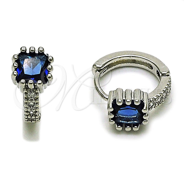 Rhodium Gold Filled Huggie Hoop, with Sapphire Blue Cubic Zirconia and White Micro Pave, Polished, Rhodium Finish, 02.282.0164.14
