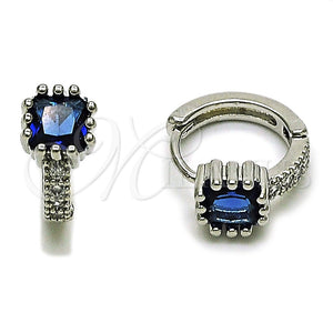 Rhodium Gold Filled Huggie Hoop, with Sapphire Blue Cubic Zirconia and White Micro Pave, Polished, Rhodium Finish, 02.282.0164.14