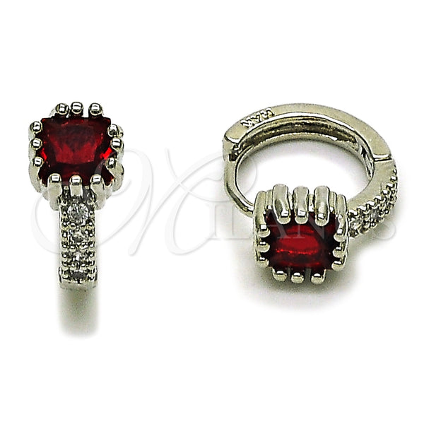 Rhodium Gold Filled Huggie Hoop, with Ruby Cubic Zirconia and White Micro Pave, Polished, Rhodium Finish, 02.282.0164.1.14
