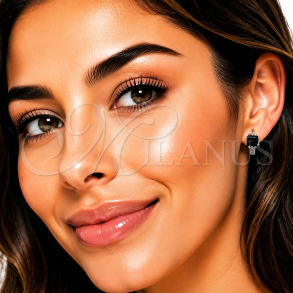 Rhodium Gold Filled Huggie Hoop, with Black Cubic Zirconia and White Micro Pave, Polished, Rhodium Finish, 02.282.0164.2.14