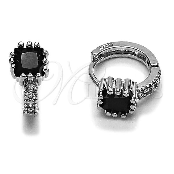 Rhodium Gold Filled Huggie Hoop, with Black Cubic Zirconia and White Micro Pave, Polished, Rhodium Finish, 02.282.0164.2.14