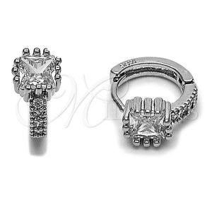 Rhodium Gold Filled Huggie Hoop, with White Cubic Zirconia and White Micro Pave, Polished, Rhodium Finish, 02.282.0164.3.14