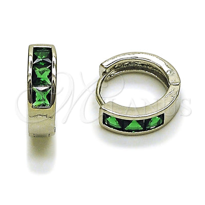 Rhodium Gold Filled Huggie Hoop, with Green Cubic Zirconia, Polished, Rhodium Finish, 02.282.0165.14