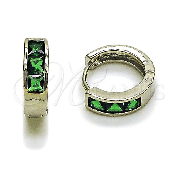 Rhodium Gold Filled Huggie Hoop, with Green Cubic Zirconia, Polished, Rhodium Finish, 02.282.0165.14