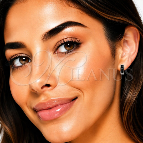Rhodium Gold Filled Huggie Hoop, with Black Cubic Zirconia, Polished, Rhodium Finish, 02.282.0165.1.14