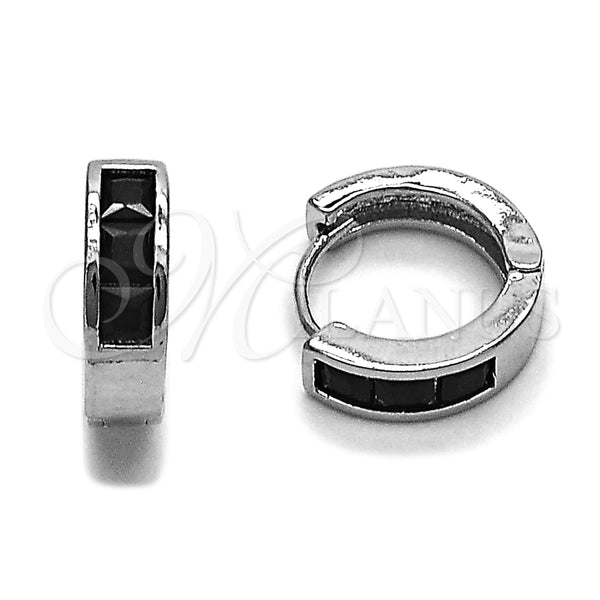 Rhodium Gold Filled Huggie Hoop, with Black Cubic Zirconia, Polished, Rhodium Finish, 02.282.0165.1.14