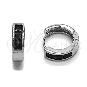 Rhodium Gold Filled Huggie Hoop, with Black Cubic Zirconia, Polished, Rhodium Finish, 02.282.0165.1.14