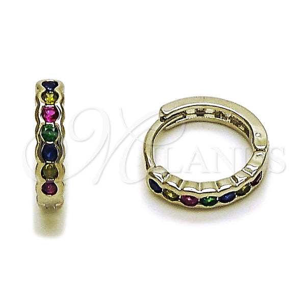 Rhodium Gold Filled Huggie Hoop, with Multicolor Cubic Zirconia, Polished, Rhodium Finish, 02.282.0166.12