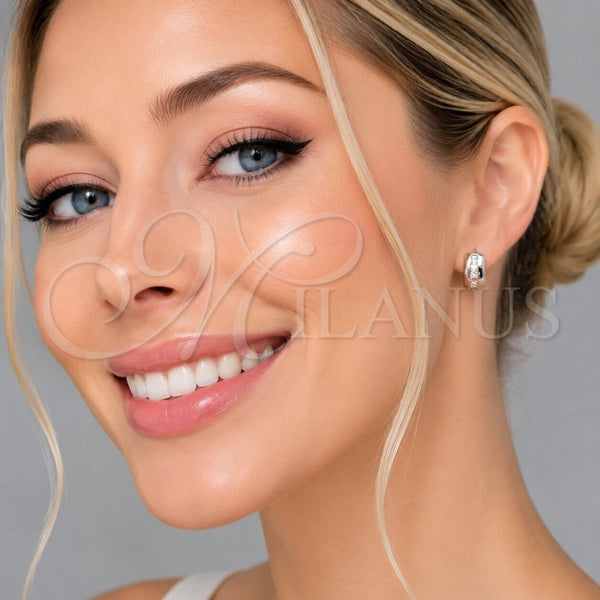Rhodium Gold Filled Huggie Hoop, with White Cubic Zirconia, Polished, Rhodium Finish, 02.282.0168.14
