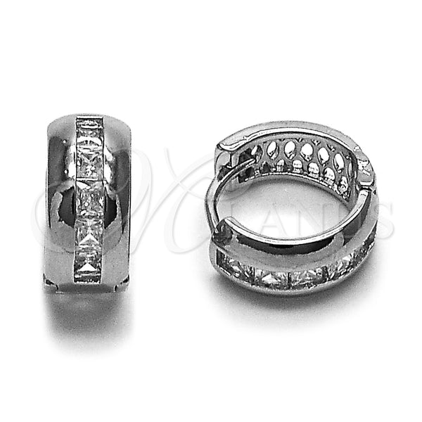 Rhodium Gold Filled Huggie Hoop, with White Cubic Zirconia, Polished, Rhodium Finish, 02.282.0168.14