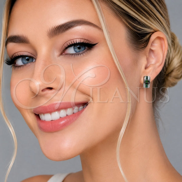 Rhodium Gold Filled Huggie Hoop, with Green Cubic Zirconia, Polished, Rhodium Finish, 02.282.0168.1.14