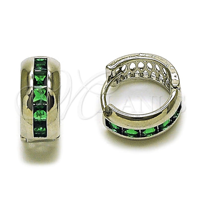 Rhodium Gold Filled Huggie Hoop, with Green Cubic Zirconia, Polished, Rhodium Finish, 02.282.0168.1.14 for wholesale, main product view
