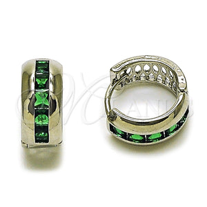 Rhodium Gold Filled Huggie Hoop, with Green Cubic Zirconia, Polished, Rhodium Finish, 02.282.0168.1.14