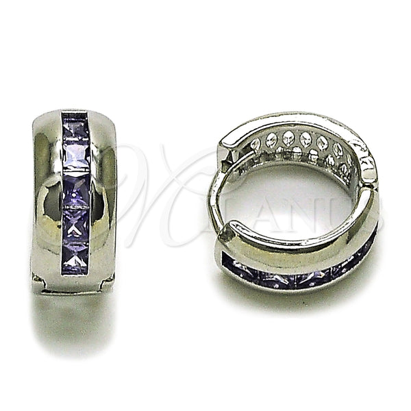 Rhodium Gold Filled Huggie Hoop, with Amethyst Cubic Zirconia, Polished, Rhodium Finish, 02.282.0168.2.14