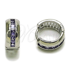 Rhodium Gold Filled Huggie Hoop, with Amethyst Cubic Zirconia, Polished, Rhodium Finish, 02.282.0168.2.14