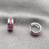 Rhodium Gold Filled Huggie Hoop, with Ruby Cubic Zirconia, Polished, Rhodium Finish, 02.282.0168.3.14
