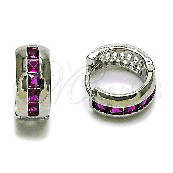 Rhodium Gold Filled Huggie Hoop, with Ruby Cubic Zirconia, Polished, Rhodium Finish, 02.282.0168.3.14