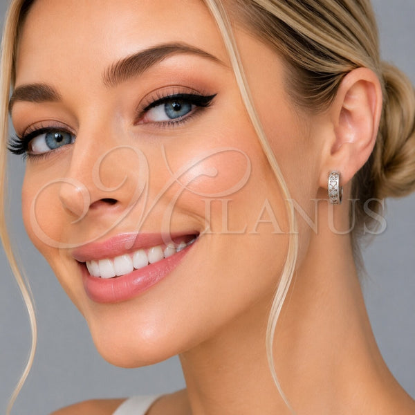 Rhodium Gold Filled Huggie Hoop, Heart Design, with White Cubic Zirconia, Polished, Rhodium Finish, 02.282.0169.16