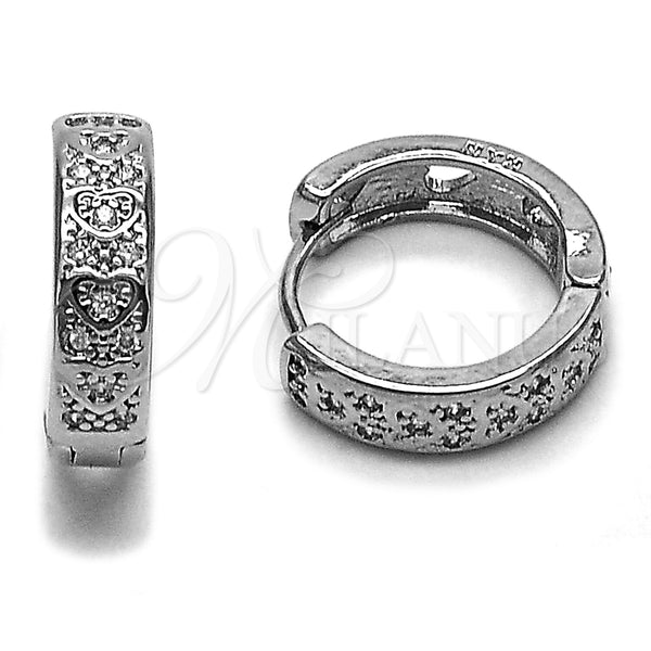 Rhodium Gold Filled Huggie Hoop, Heart Design, with White Cubic Zirconia, Polished, Rhodium Finish, 02.282.0169.16