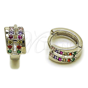 Rhodium Gold Filled Huggie Hoop, with Multicolor Cubic Zirconia, Polished, Rhodium Finish, 02.282.0170.12