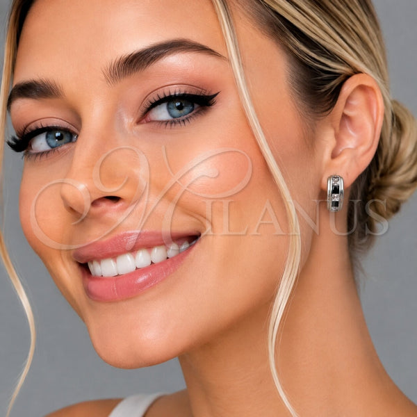 Rhodium Gold Filled Huggie Hoop, with Black and White Cubic Zirconia, Polished, Rhodium Finish, 02.282.0171.14