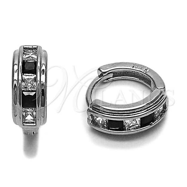 Rhodium Gold Filled Huggie Hoop, with Black and White Cubic Zirconia, Polished, Rhodium Finish, 02.282.0171.14