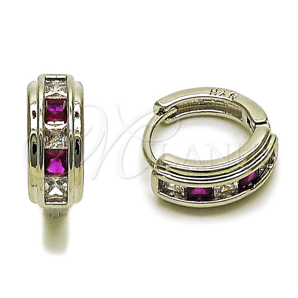 Rhodium Gold Filled Huggie Hoop, with Ruby and White Cubic Zirconia, Polished, Rhodium Finish, 02.282.0171.1.14