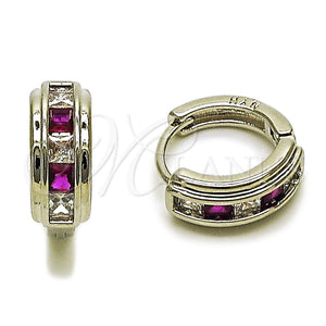 Rhodium Gold Filled Huggie Hoop, with Ruby and White Cubic Zirconia, Polished, Rhodium Finish, 02.282.0171.1.14