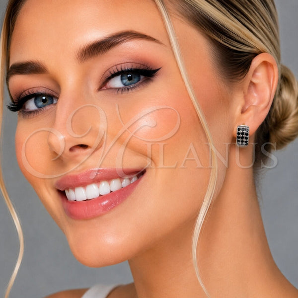 Rhodium Gold Filled Huggie Hoop, with Black Cubic Zirconia, Polished, Rhodium Finish, 02.282.0172.14
