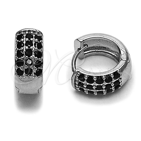 Rhodium Gold Filled Huggie Hoop, with Black Cubic Zirconia, Polished, Rhodium Finish, 02.282.0172.14