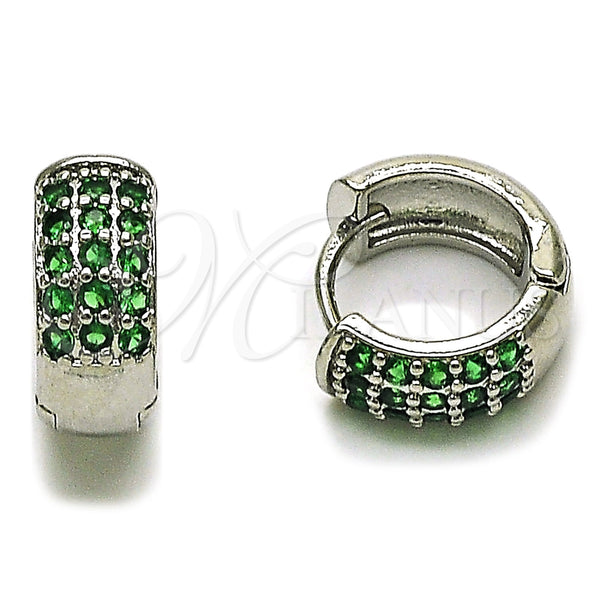 Rhodium Gold Filled Huggie Hoop, with Green Cubic Zirconia, Polished, Rhodium Finish, 02.282.0173.14