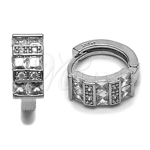 Rhodium Gold Filled Huggie Hoop, with White Cubic Zirconia and White Micro Pave, Polished, Rhodium Finish, 02.282.0174.15