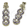 Rhodium Gold Filled Long Earring, Leaf and Cluster Design, with White and Amethyst Cubic Zirconia, Polished, Rhodium Finish, 02.282.0176.1