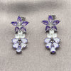 Rhodium Gold Filled Long Earring, Flower and Teardrop Design, with White and Amethyst Cubic Zirconia, Polished, Rhodium Finish, 02.282.0140.1