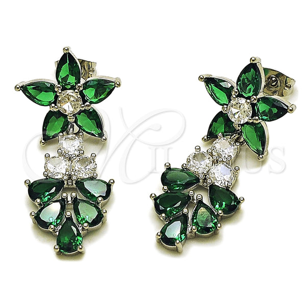 Rhodium Gold Filled Long Earring, with White and Green Cubic Zirconia, Polished, Rhodium Finish, 02.282.0140.2