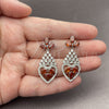 Rhodium Gold Filled Long Earring, Teardrop and Heart Design, with White and Garnet Cubic Zirconia, Polished, Rhodium Finish, 02.282.0104.1
