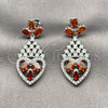 Rhodium Gold Filled Long Earring, Teardrop and Heart Design, with White and Garnet Cubic Zirconia, Polished, Rhodium Finish, 02.282.0104.1