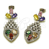 Rhodium Gold Filled Long Earring, Heart and Cluster Design, with Multicolor and White Cubic Zirconia, Polished for wholesale, main product view