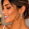 Rhodium Gold Filled Long Earring, Flower Design, with White Cubic Zirconia, Polished, Rhodium Finish, 02.282.0177
