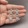 Rhodium Gold Filled Long Earring, Flower Design, with White Cubic Zirconia, Polished, Rhodium Finish, 02.282.0177